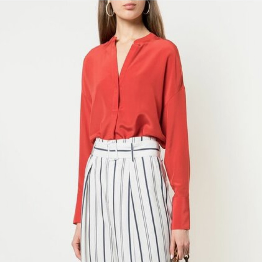 Women's Red V-Neck Long-Sleeve Blouse